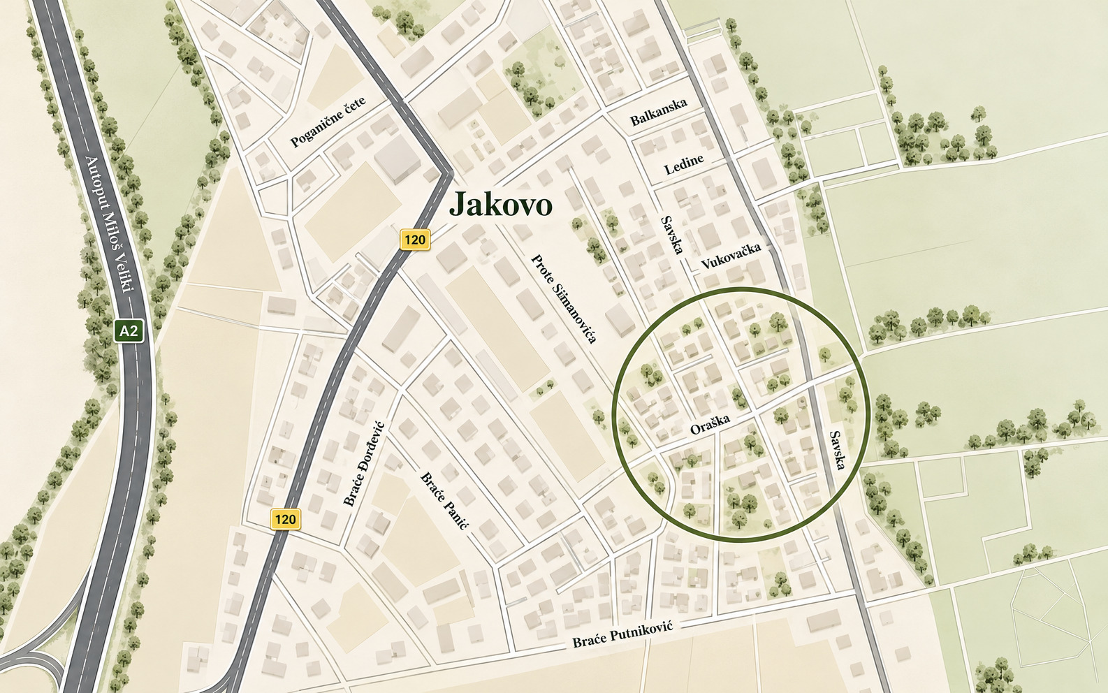 Mapa Jakova sa označenom lokacijom kuće